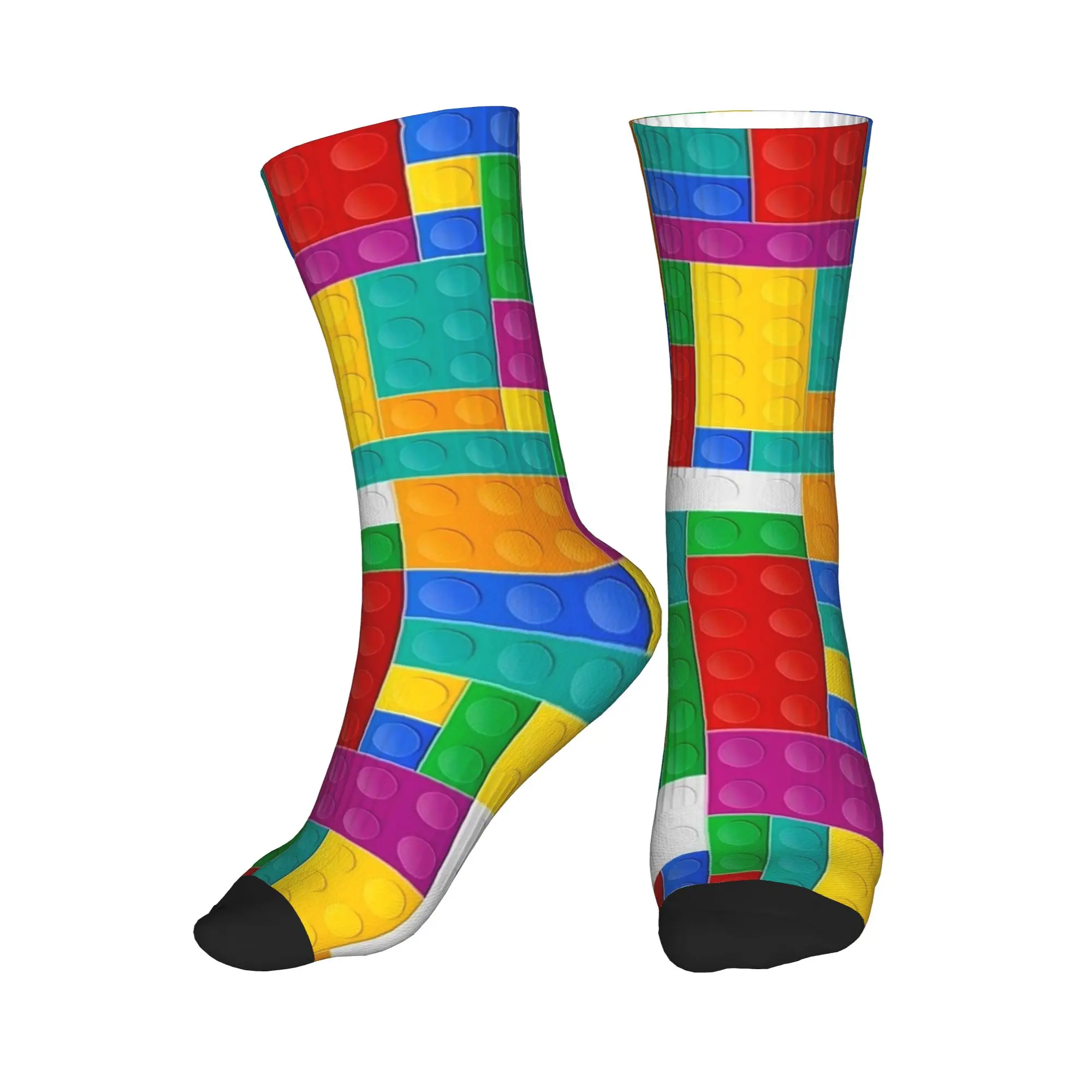 Men Socks Colorful Building Blocks Toys Print  Stockings Non Slip Medium Soft Socks Spring Funny Graphic Cycling Socks