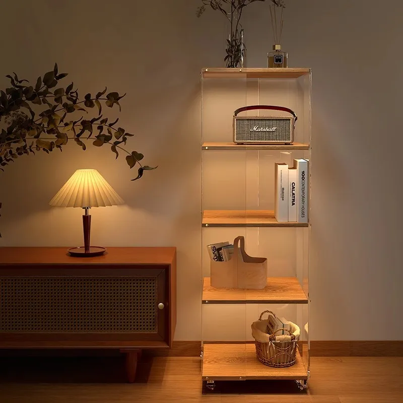 Bookshelf Floor-to-ceiling shelf Acrylic solid wood 360-degree rotating bookcase Household removable display Multi-layer storage