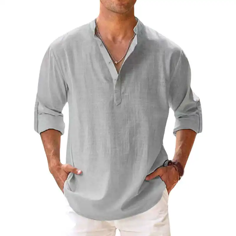 

Loose Fit Color Long Sve irt Breathable Moisture ng Stand Sle Youthful Trend oulder-Length Cotton Blend