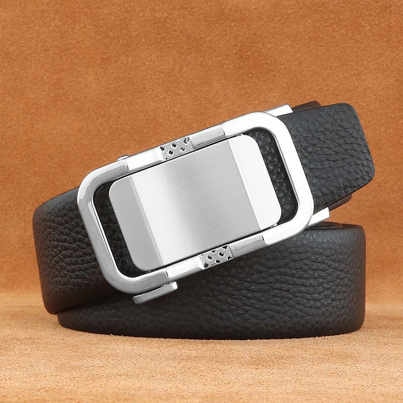 Cinto masculino clássico brilhante fivela automática designer de luxo alta qualidade couro genuíno jovens comércio cintura