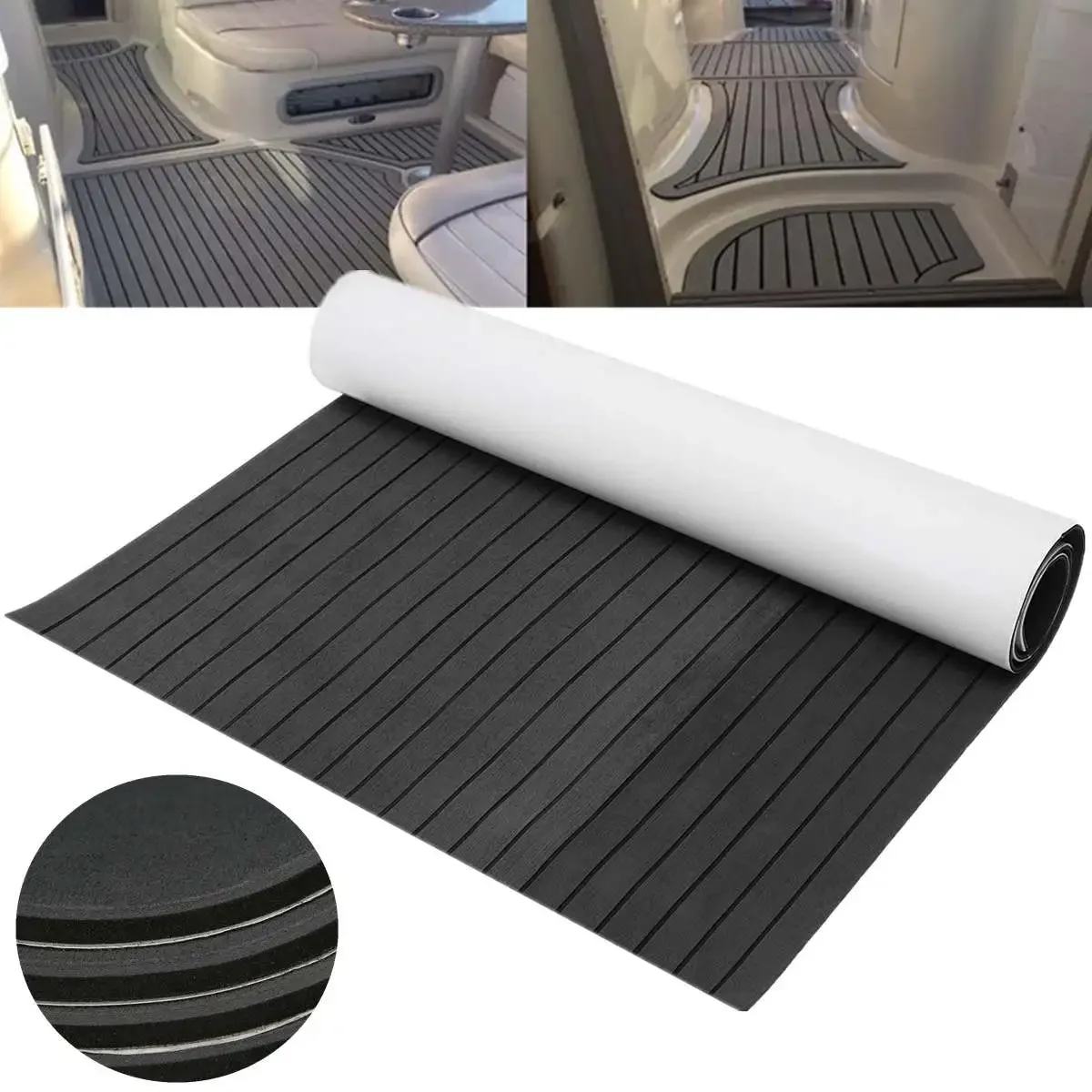 for  Sheet Faux Teak Synthetic Boat Marine Flooring Sheets Anti-Skid Brown Gray Black Striped