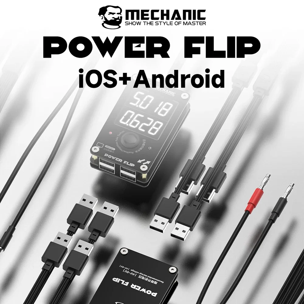 MECHANIC Power Flip Smart Boot Cable with Real Time Voltage Current Display One Click Switch for iPhone 8-17 Android Repair Tool