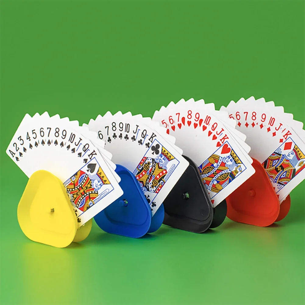 4pcs Card Game Holder Hands-Free Playing Card Holder Board Triangle Shaped Poker Rack Holder Plastic for Seniors Children Adults