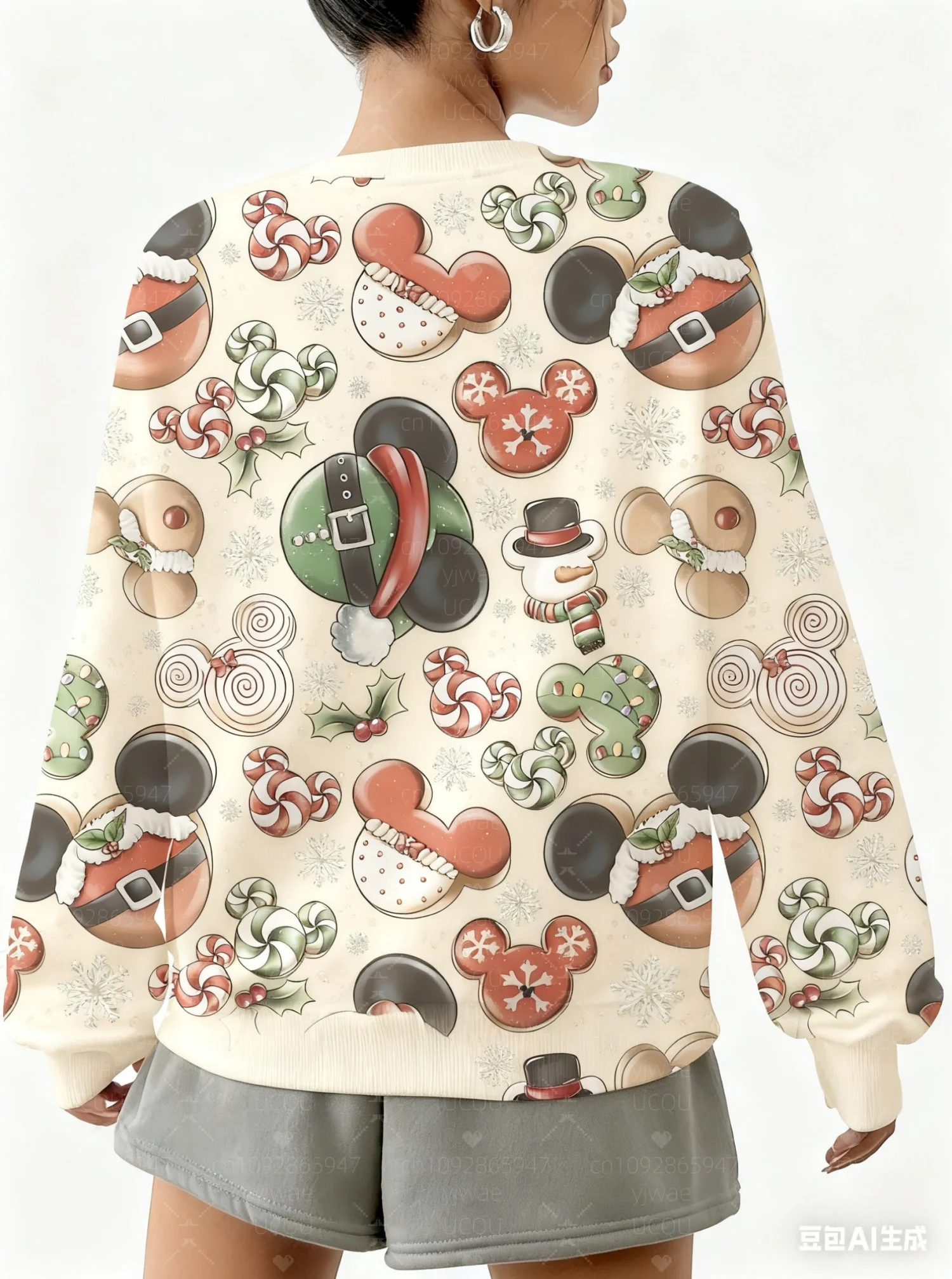 가을 여성 그래픽 크리스마스 미키 마우스 프린트 후드 여성 하라주쿠 여성 라운드 넥 스웨트 후드 여성 후드