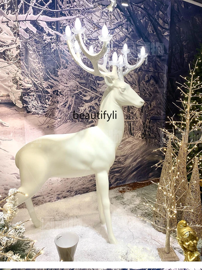 Sculptured Ornaments Modern Creative Sika Deer Floor Shape FRP Large Decoration