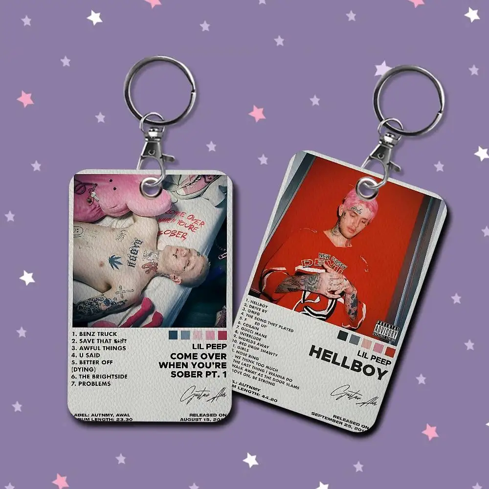 Singer L-Lil-Peepes 1Pc Access Card Case Leather Card Holder Keychain Key Ring Door Access Tags ID Card Case Keychain