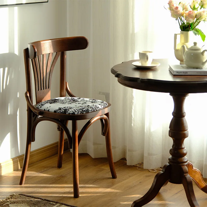 

Dining Chair Cafe Milk Tea Shop Medieval Walnut Chair Wooden Restaurant Backrest Chair French