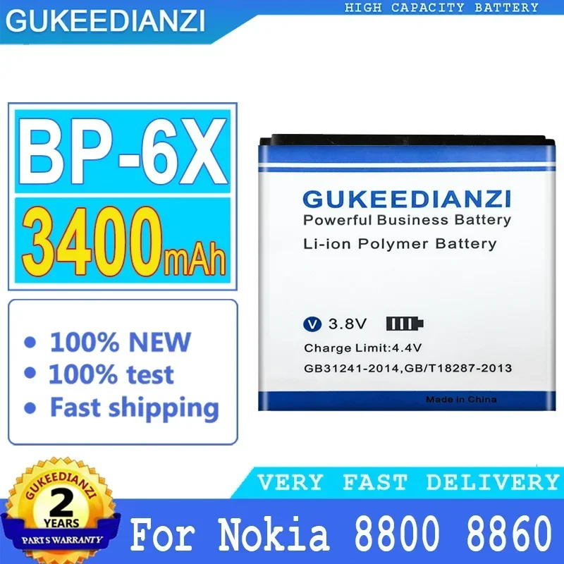 GUKEEDIANZI Battery BP-6X for Nokia, 3400, 8800, 8860, 8800, Sirocco, N73i, 8801, 886, 8800 S, Big Power Battery,