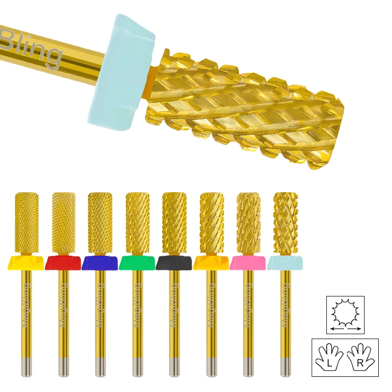 

Small Barrel Gold Tungsten Carbide Nail Drill Bits Left Right Hand Reversed Grinding Head Milling Cutter Sander DIY Tools 3/32"