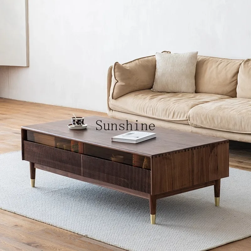 

North America, all solid wood TV cabinet coffee table combination small apartment Nordic furniture