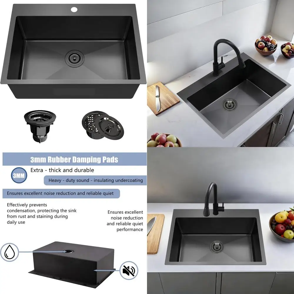 

Stainless Steel 16 Gauge Single Bowl Kitchen Sink - 28x18 Inches, Topmount Drop-In Design, Modern Bar Prep Area