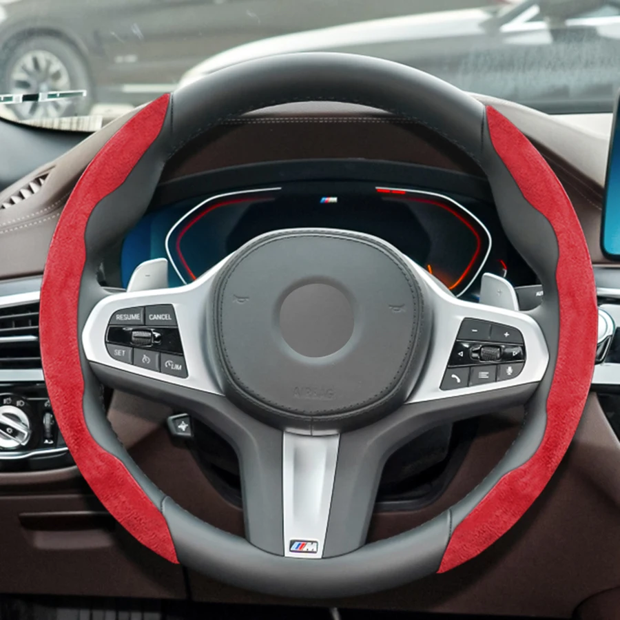 Wildleder Universal 38CM Auto Lenkrad Booster Abdeckung rutschfeste Auto Innen Lenkung Schutz Dekoration Zubehör-Braun – Detail 9