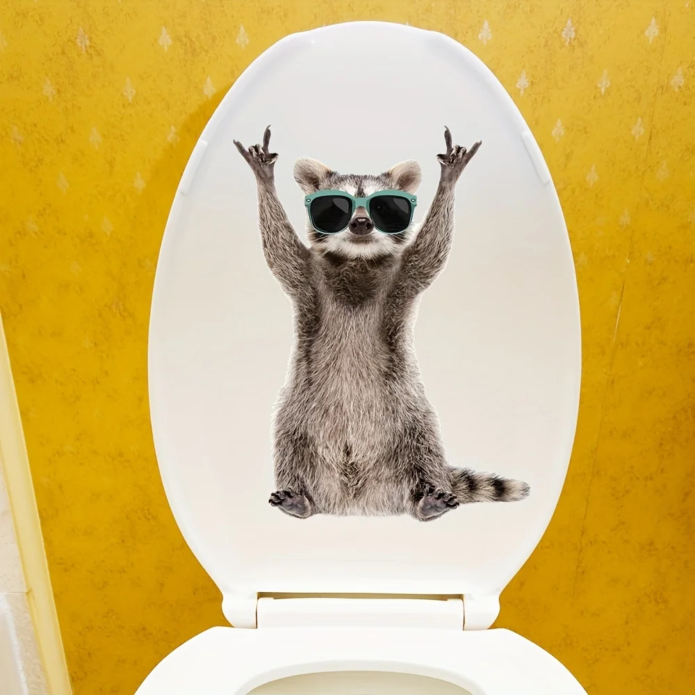 Cartoon Funny Raccoon Toilet Lid Decal Waterproof WC Door Sticker Removable Self-Adhesive Decor  Household Stickers S339