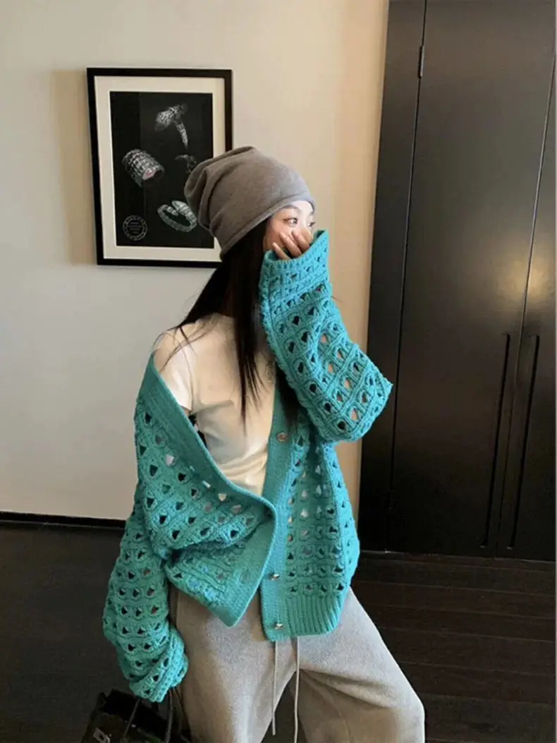 

Весенний кардиган во французском стиле, женское кружевное вязаное пальто, минималистичный свободный шикарный легкий элегантный топ в стиле бохо