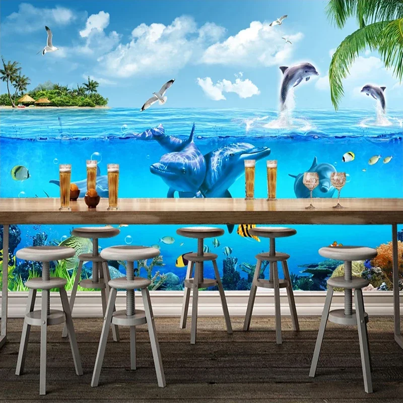 Custom Dolphin Underwater World 3D Wall Wallpaper Painting Children Room Living Room Waterproof Mural Wallpaper Papel De Parede