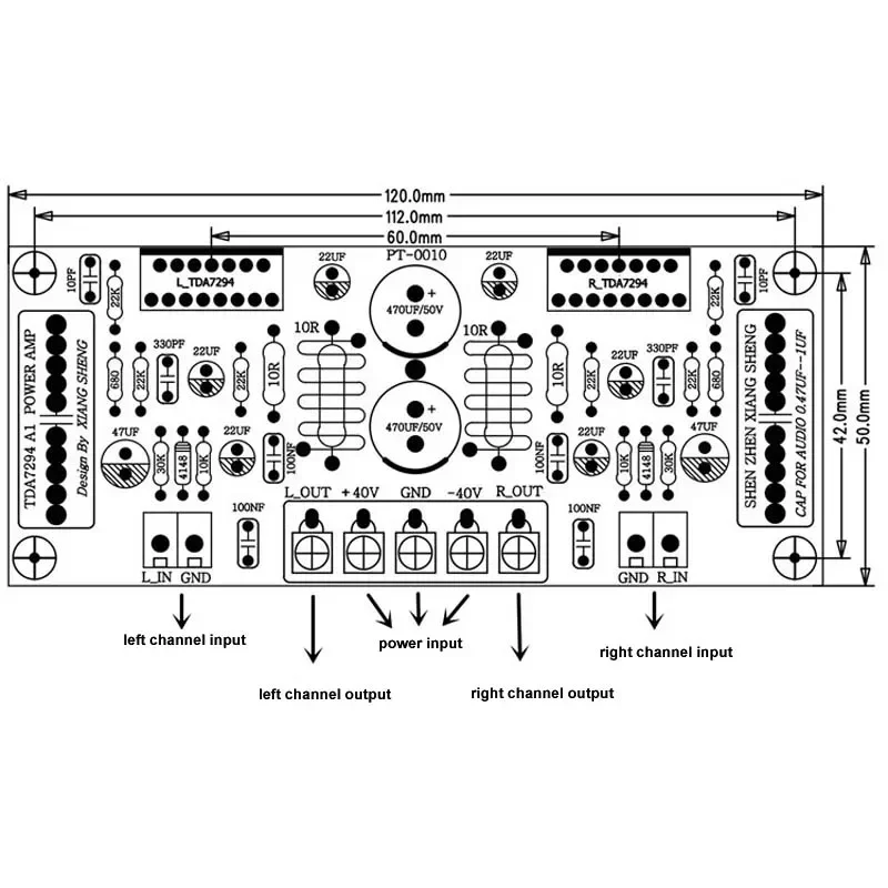 LUSYA TDA7294 X2 Stereo 100W+100W Dual Channel HIFI Audio Power Amplifier Board