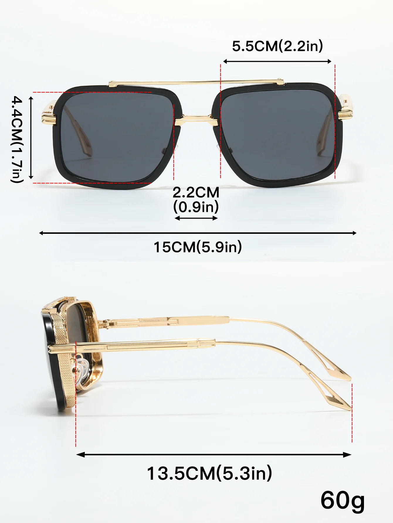 Große Quadratische Sonnenbrille Männer Steampunk Stil Metall Pilot Sonnenbrille Luxus Designer Marke Brillen Fashion Shades Doppel Strahl – Detail 8