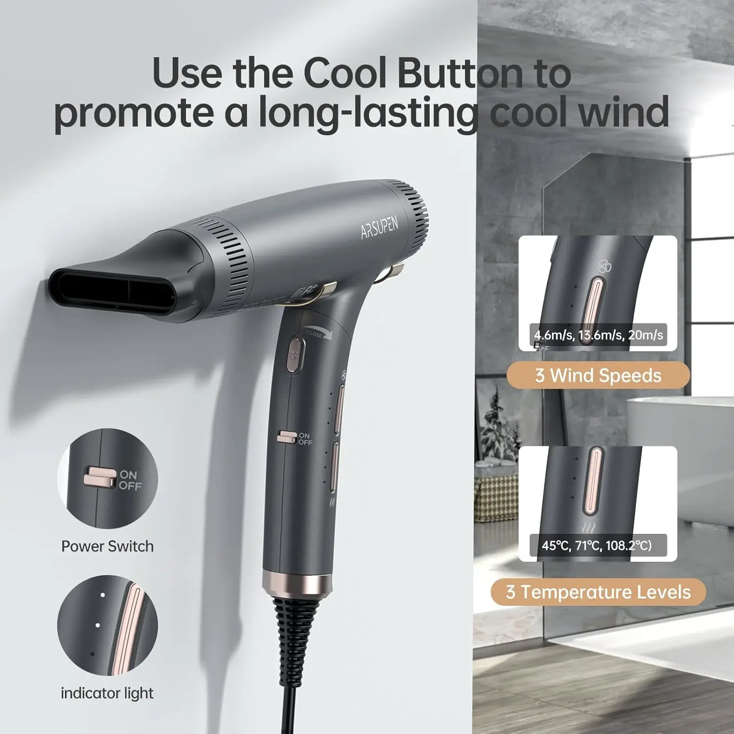 Складной фен с мощным бесщеточным Мотором, магнитным соплом, 12 режимов, высокая скорость, быстрая сушка, Дорожный фен