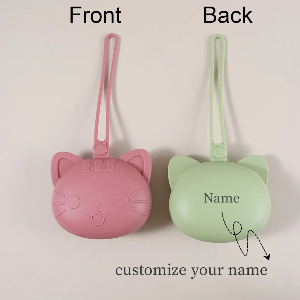 1pc Custom Name Baby Pacifier Storage Bag Food Grade Silicone Cat Shape Cute Pacifier Bag