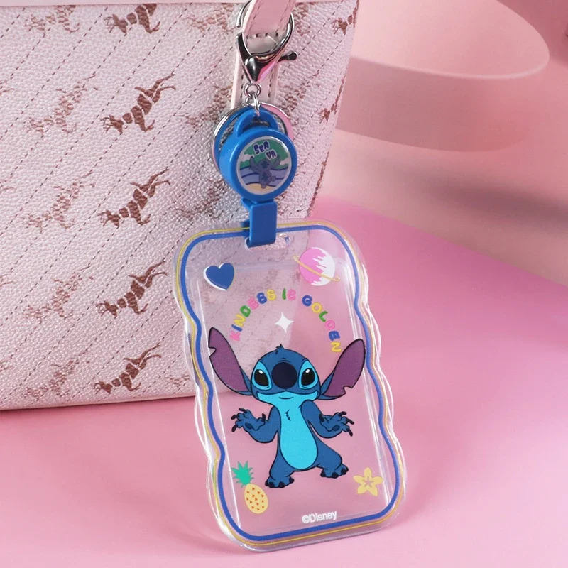 Stitch Disney Card Holder Keychain Cartoon Student Meal Card Transparent Drawstring Card Holder Work License Protective Case