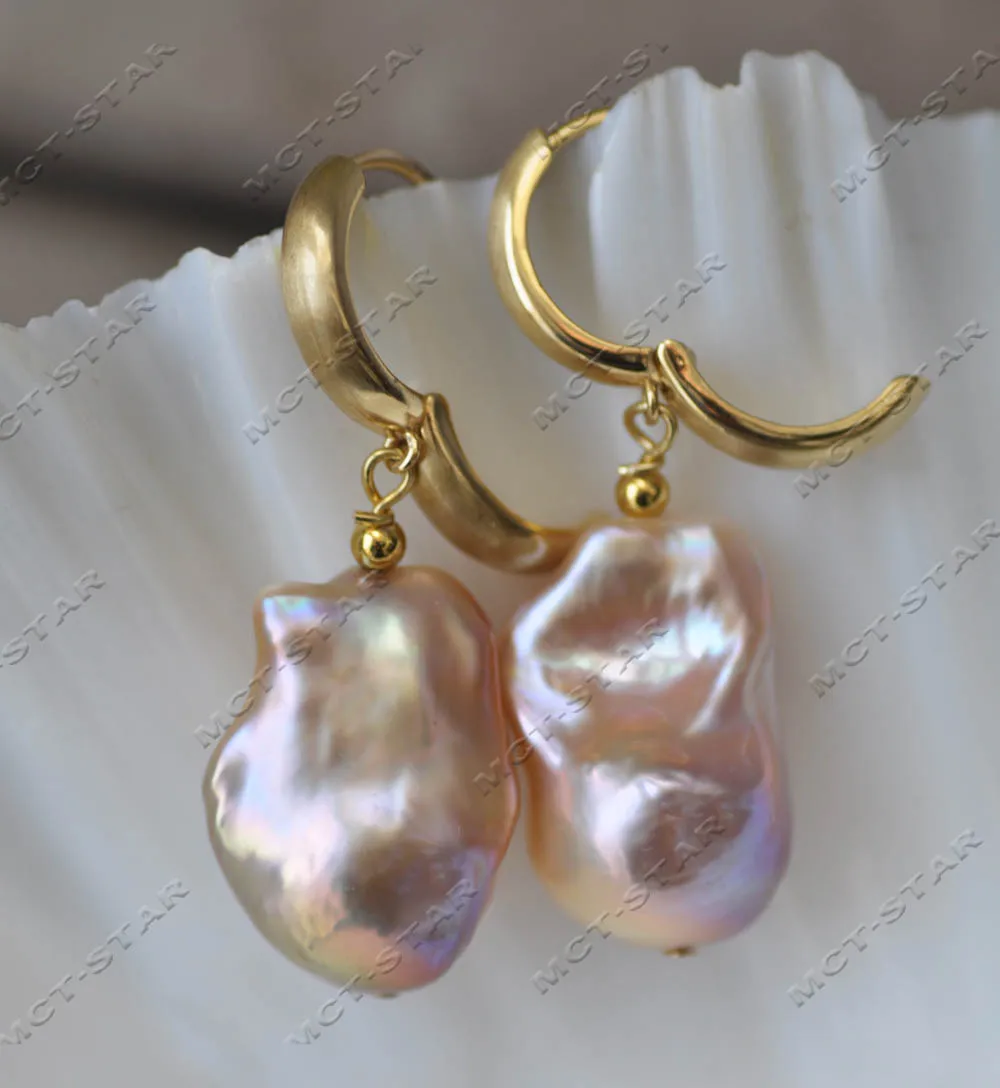 

MTC·STAR Z13125 24mm Pink Lavender Baroque Keshi Reborn Pearl Dangle Earring CZ