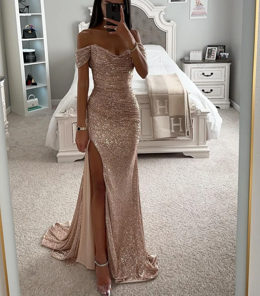 

Popular Sparkle Formal Party Dress Elegant Slim Sequined Homecoming Dresses Exquisite 2024 Boat Neck Evening Gown Vestidos