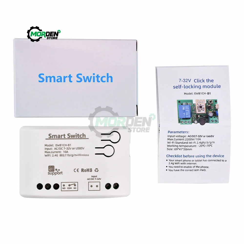 WIFI Switch Smart Receiver DC7-32V AC85-250V Micro USB 5V On Off Remote Control Switch Contact Switch NO COM NC Power Supply