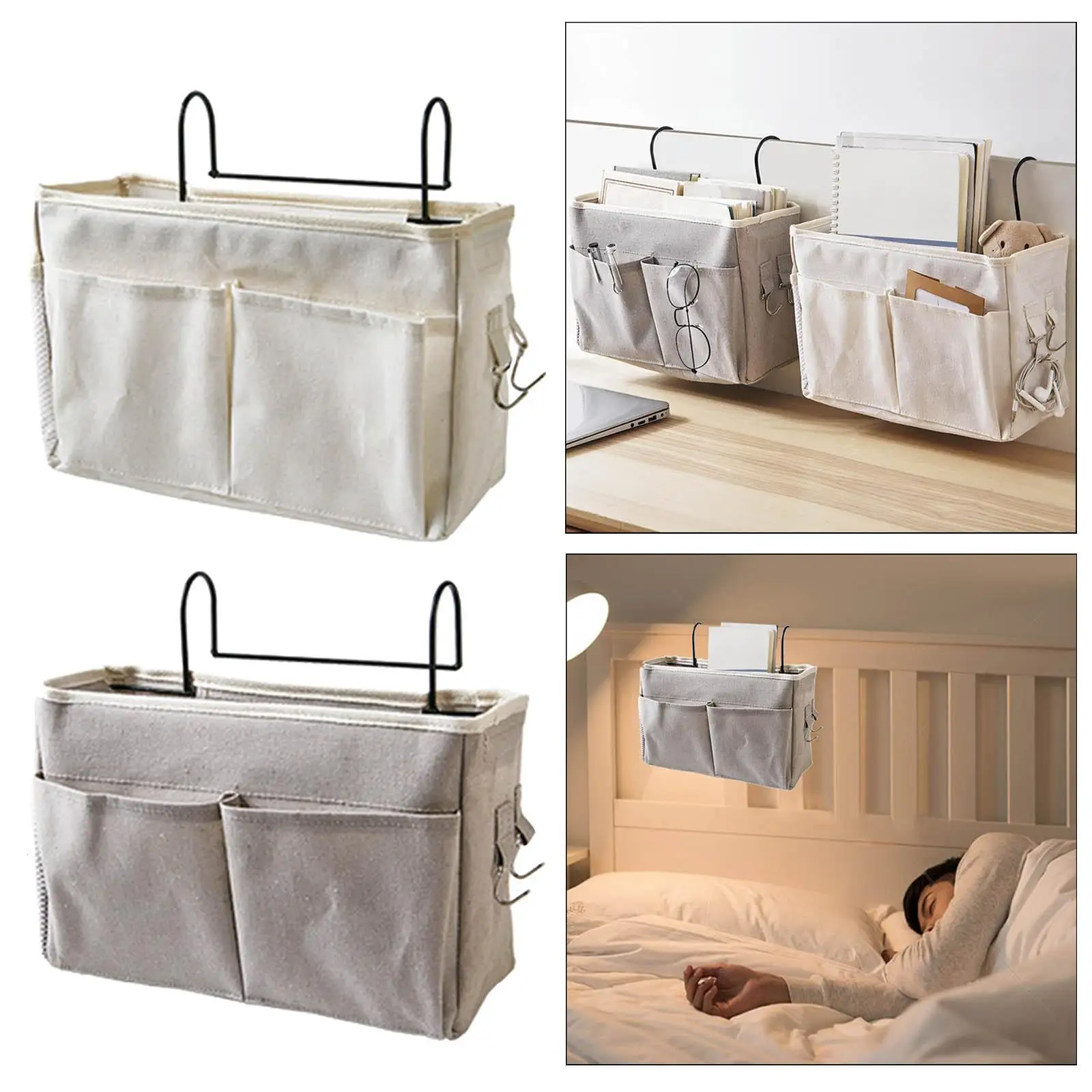 Bedside Caddy Storage Bag 4 Pocket Bottles Holder Magazine Handrail Pockets