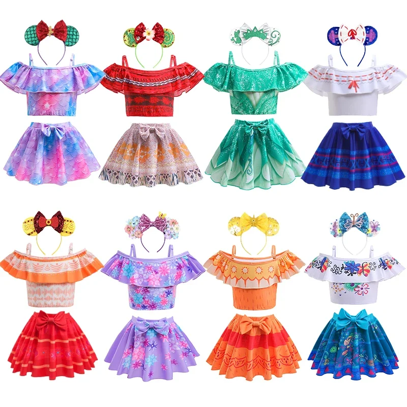 Traje de baño con volantes para niñas, bañador separado con Encanto, Isabela, Mirabel, Moana, Jasmine, princesas, Bikini de playa