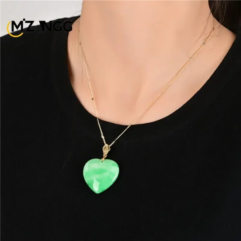 Natural Myanmar Jade Heart Pendant Dry Cyan Yang Green Love Necklace Personality Simple Jewelry for Men and Women Holiday Gifts