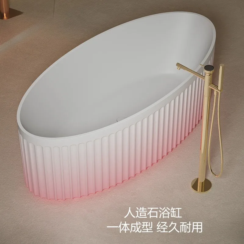 Artificial stone bathtub independent vertical stripe home hotel B & B villa light luxury bathtub OEM foreign trade export factor