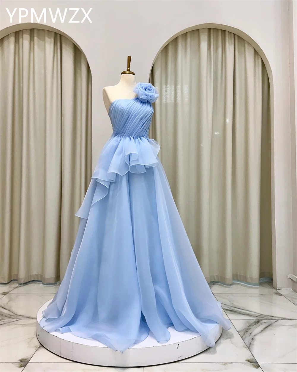 Customized Prom Gown Formal Evening Dress Women YPMWZX One Shoulder A-line Floor Length Skirts Draped Bespoke Occasion Dresses P