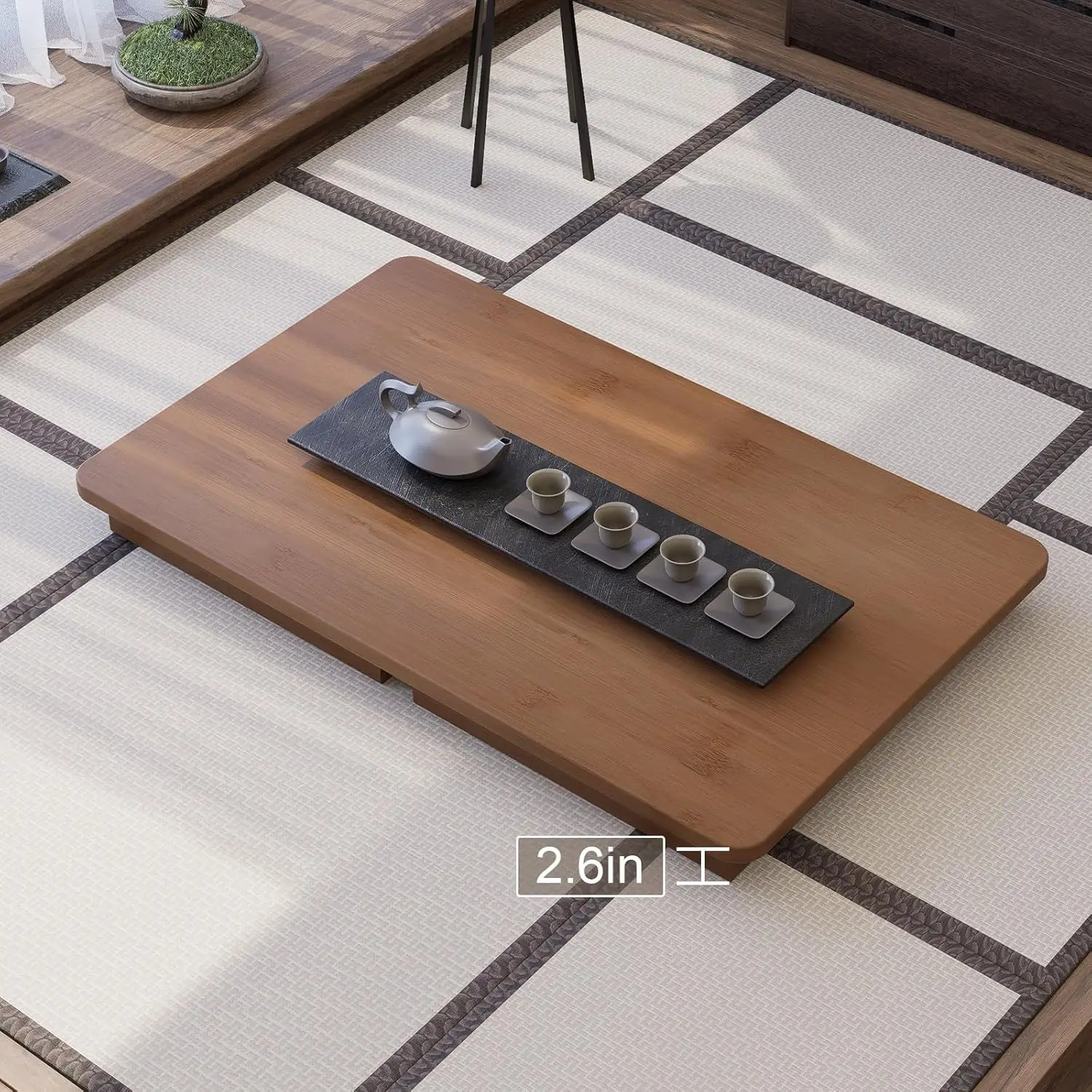 31.5" Japanese Style Dark Brown Folding Coffee Table - No Assembly Rectangular Low Table