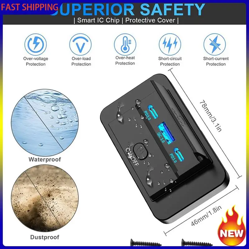 

Especial 4 шт., 3 порта, 12 В, USB-розетка для автодома, 90 Вт, двойная PD3.0 Type-C, быстрая зарядка 72 Вт и USB QC3.0, 18 Вт, настенное крепление на панели