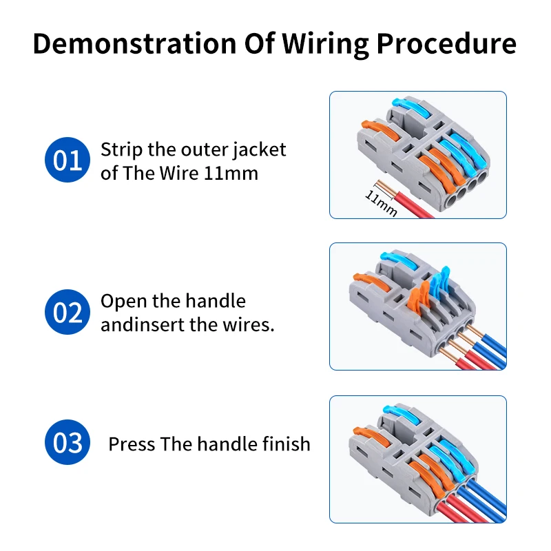 Blue/Orange Housing 50Pcs CMK422 Multi-Outlet Lever Joiner 2 Input to 4/6/8 Output Compact Splice Block for Household Cables