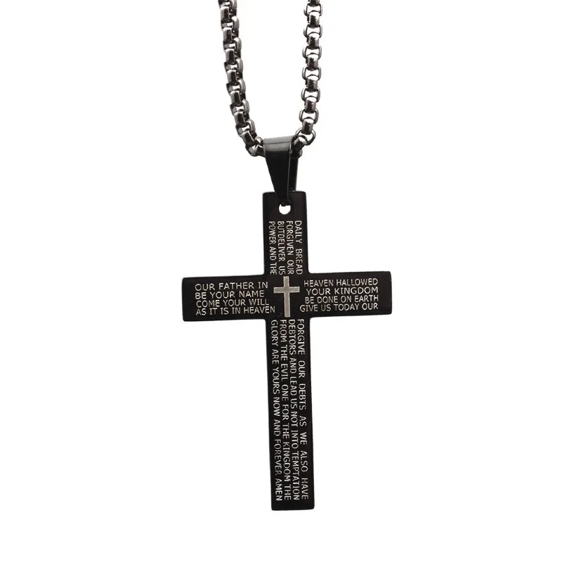 Retro Christian Jesus Single Titanium Scripture Cross Necklace  Black Prayer Choker Cross Pendants for Men Jewelry  Wholesale