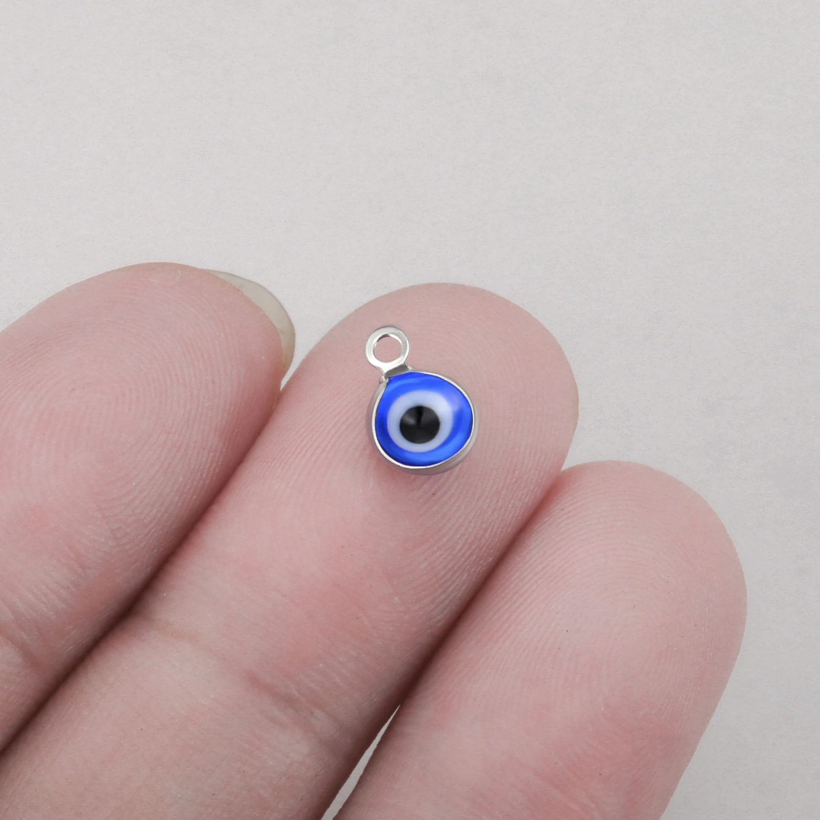 Evil Eye Charm 10PCS Blue Evil Eye Mini Pendant Stainless Steel DIY Pendant for Bracelet Necklace Earring Jewelry Making