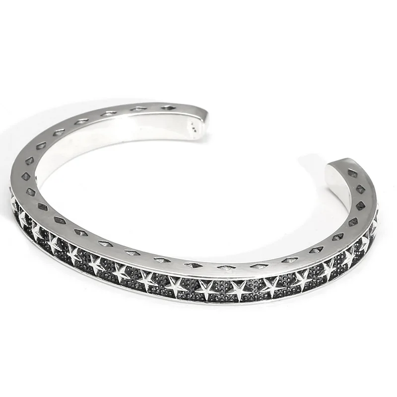 Pulsera de plata de ley S925 para hombre y mujer, brazalete de estrella de cinco puntas, estilo coreano, retro, con Cruz de tumba antigua dominante