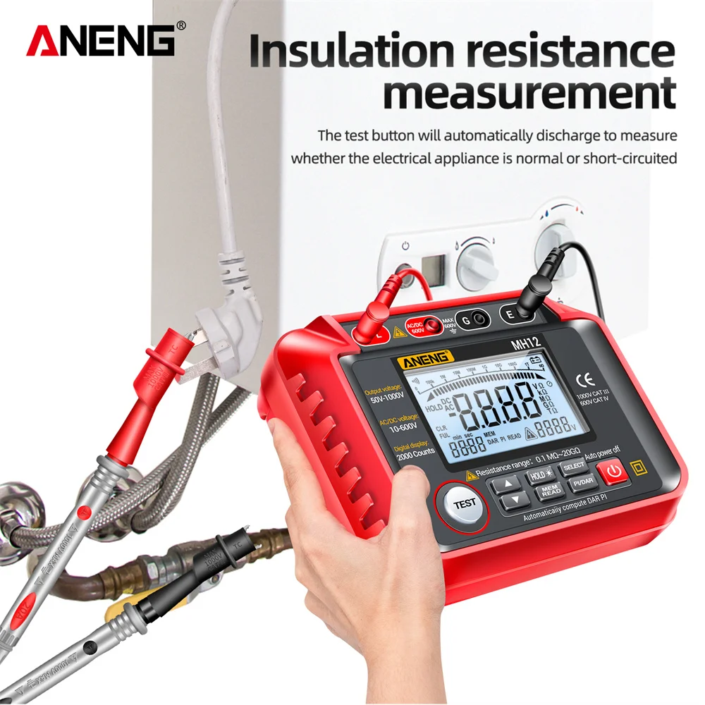 Insulation Earth Resistance Meters  Digital Megohmmeter Meters ANENG MH12 Tester cable High Voltage Voltmeter Meter tools
