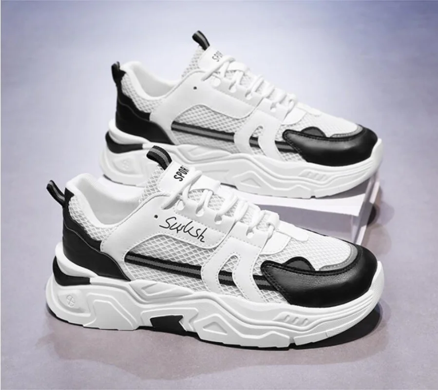 

Студенческая дышащая повседневная спортивная обувь на толстой подошве с сеткой, четыре сезона, мужские уличные удобные кроссовки на мягкой подошве, мужские кроссовки