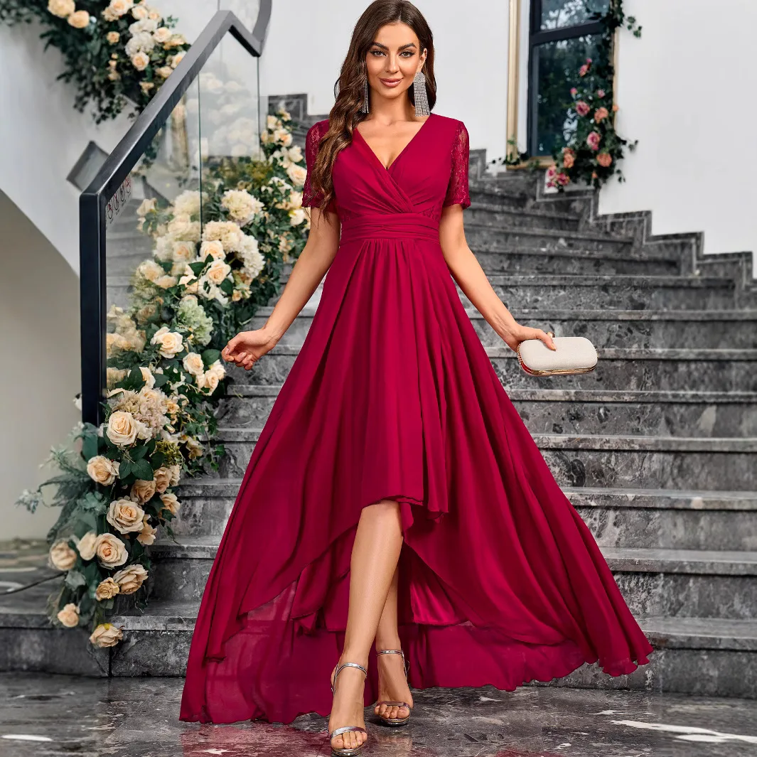 

New Wine Red Bridal Dress with Elegant Temperament, Women's Dress, Evening Dress 2025 Summer Dress Robe Vestido Women Elegant