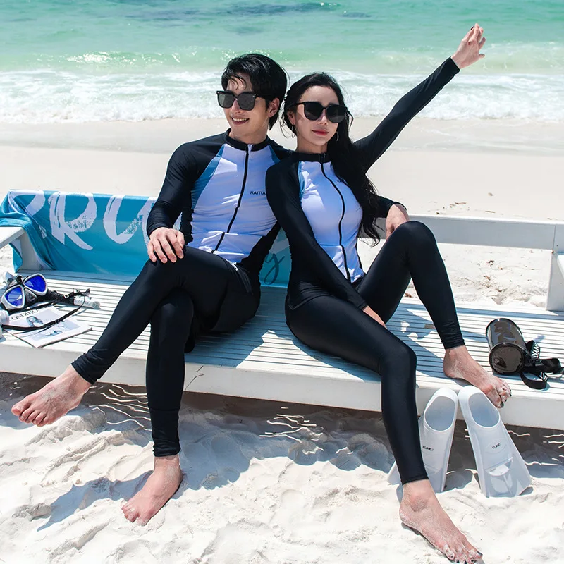 قميص وسراويل للسباحة بأكمام طويلة للرجال/النساء للحماية من أشعة الشمس فوق البنفسجية قميص وسراويل رياضية للتمرين والجري والمشي لمسافات طويلة ملابس رياضية