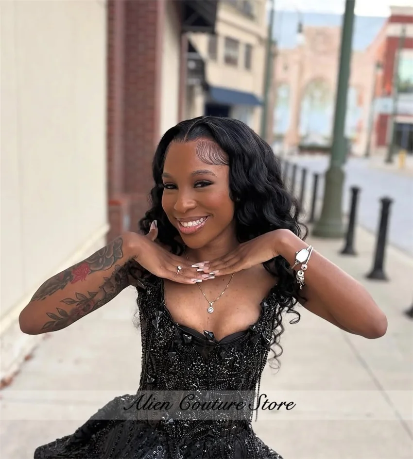 Czarna Kryształowa Sukienka na Bal Maturalny, Studniówkę, Koktajl, Urodziny, Syreni Krój, Mini, Luksusowa, Szyta na Miarę dla Dziewczyn o Czarnej Karnacji, Kolekcja 2025