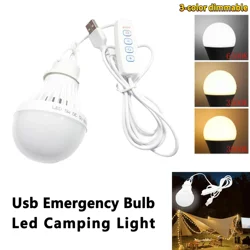5W Led Camp Light Usb Emergency Bulb 3 Color Dimmable Hanging Tent Lamp for Work BBQ Fishing Repair Out Door Camping Equipment