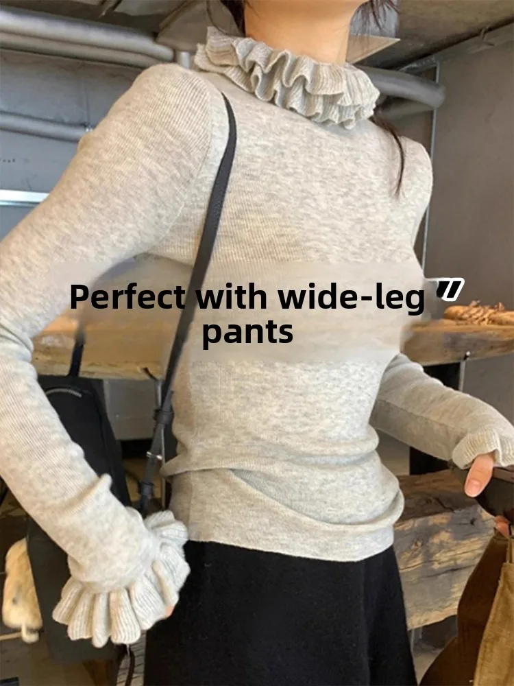 

Korean Style Half High Neck Knitted Base Shirt Women Winter Inner Wear Sweater Retro Atmosphere Spring Autumn Earlet Design C...
