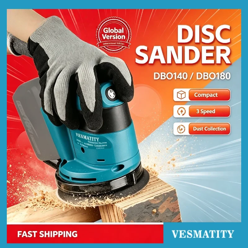 DBO180Z Cordless Random Orbit Sander Rechargeable Disc Sanding Tool for Woodworking Mud Polishing for 18V 20V Battery Pro
