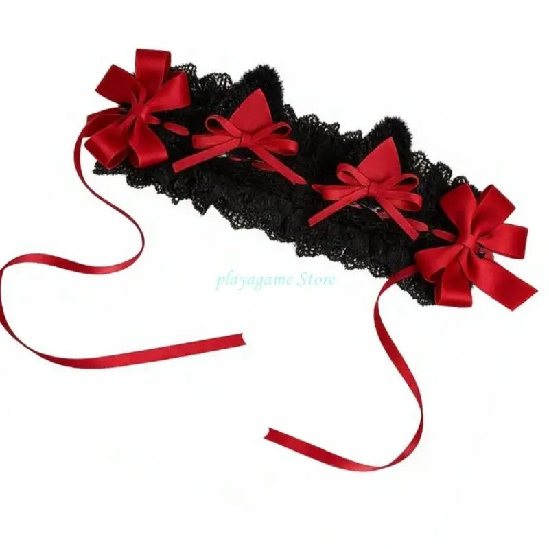 Y88A ผู้หญิงอะนิเมะแถบคาดศีรษะลูกไม้สีดำแม่บ้าน Hairband อุปกรณ์เสริมผมสาว Gothic Headdress สำหรับคอสเพลย์ปาร์ตี้