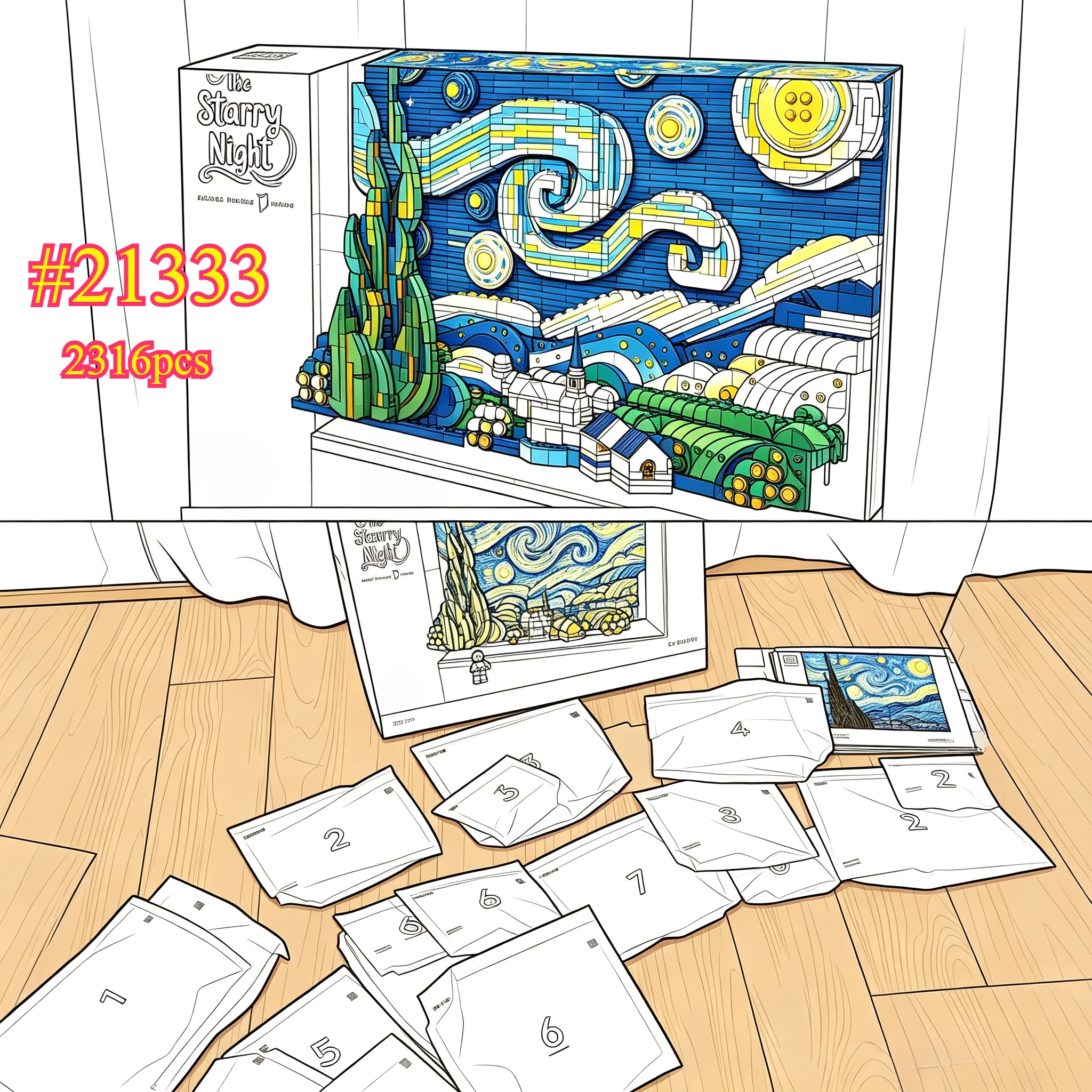 vangogh-the-starry-night-mini-pellet-set，building-set，suitable-for-party-and-holiday-diy-decoration-gifts
