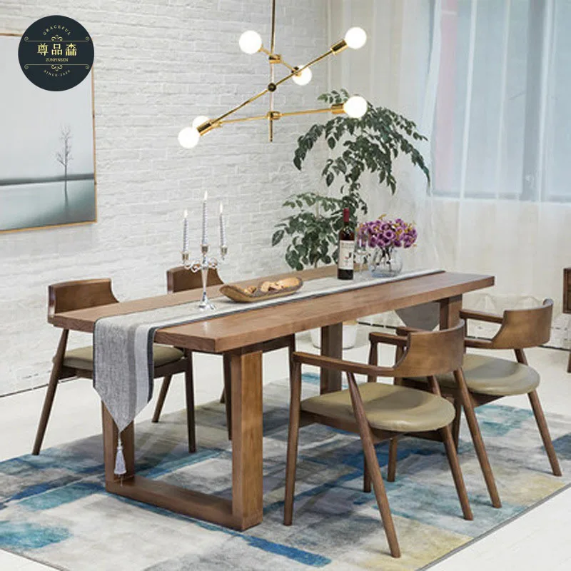 Nordic simple living room full solid wood dining table log old private kitchen table and chair combinationall