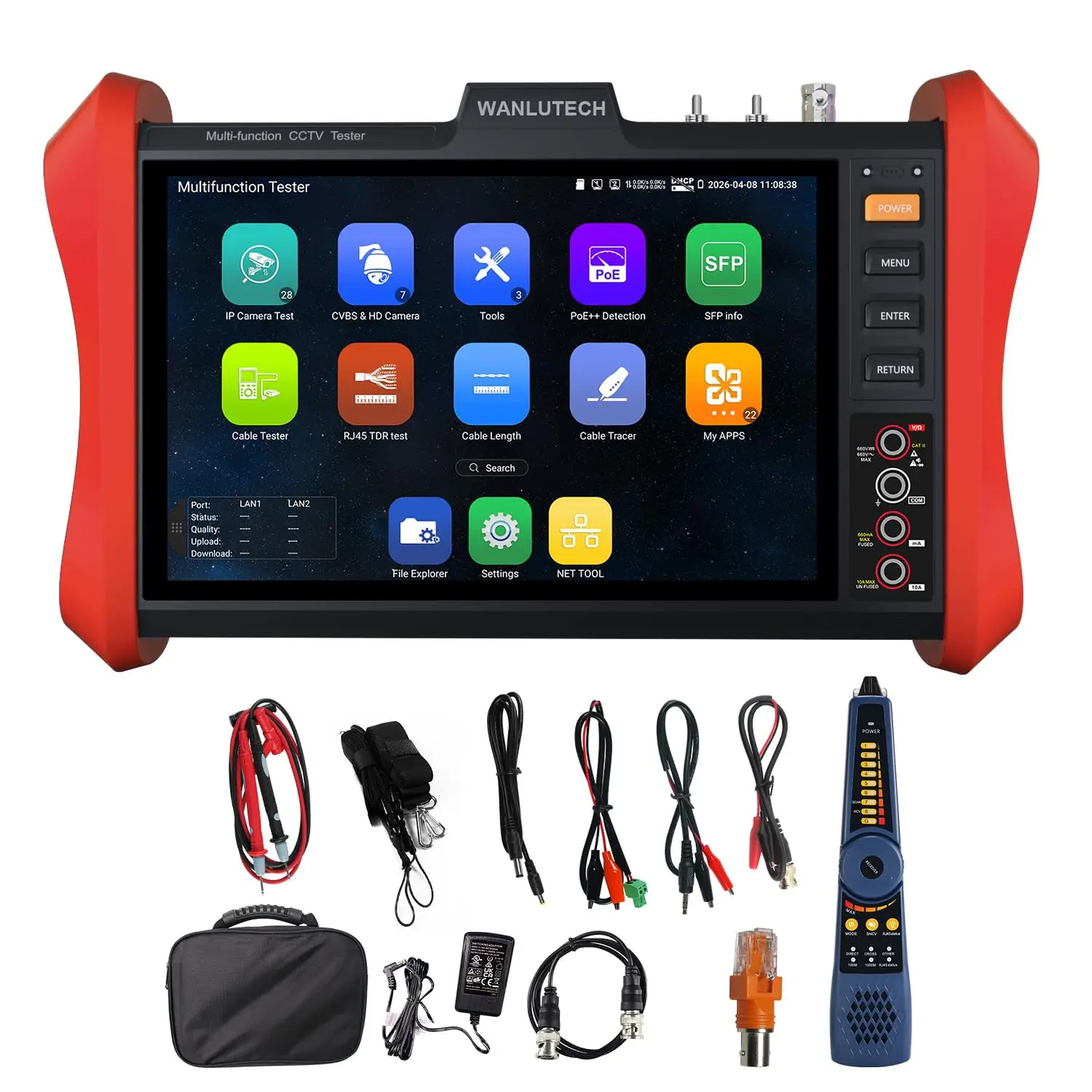 4K 12MP IP Camera Tester CCTV Test 8MP TVI CVI AHD Camera DMM OPM VFL Cable Tracer SFP RJ45 Cable TDR Test Network Testing Tool